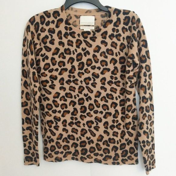 CYNTHIA ROWLEY Animal Print 2 Ply Cashmere Sweater - Picture 1 of 4